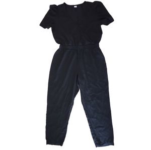 Old Navy Black Jumpsuit Crossover Neckline Gathered Shoulder Sleeves  Si…